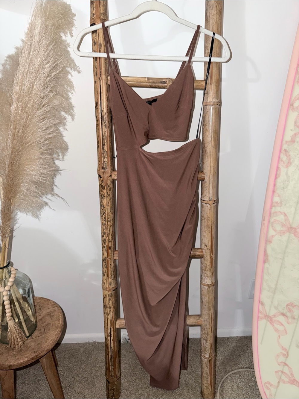 Forever 21 Brown Cutout Draped Maxi Dress